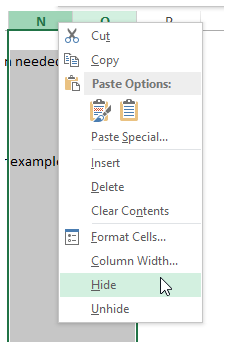 excel hide and unhide rows and columns