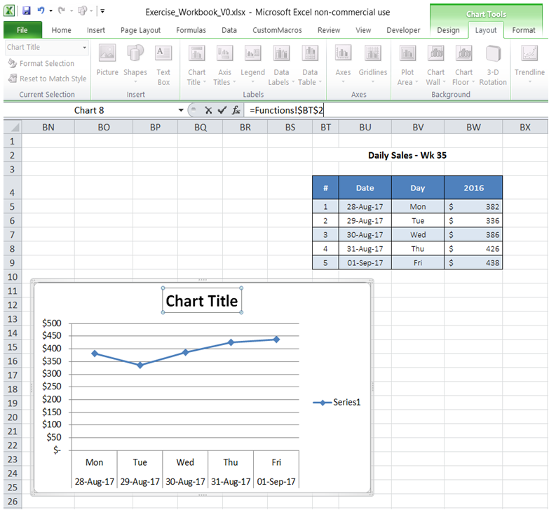 excel link chart title and cell value