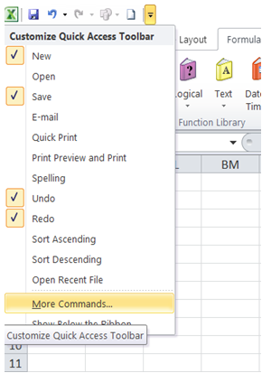 excel quick access to macro ribbon