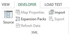 excel vba xml group developer tab