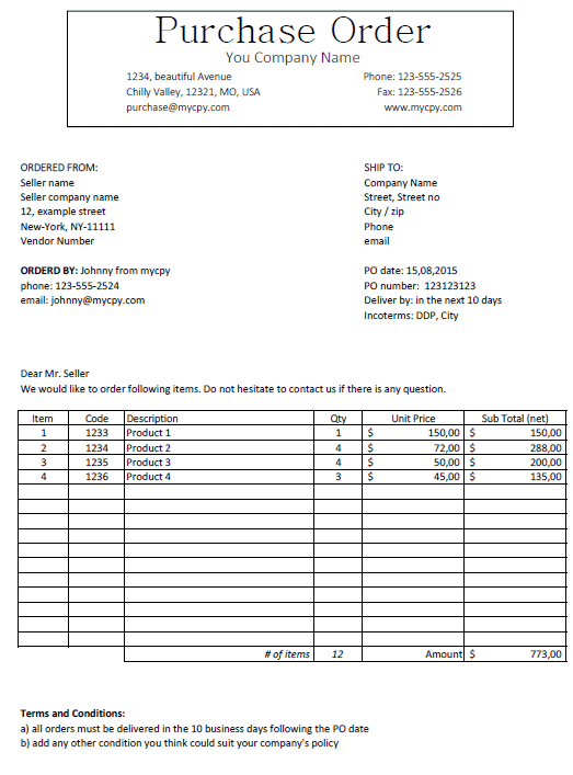purchase order template classic