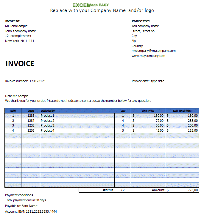 how to do an invoice on excel