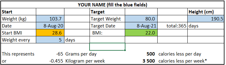 excel measurement and weight tracker