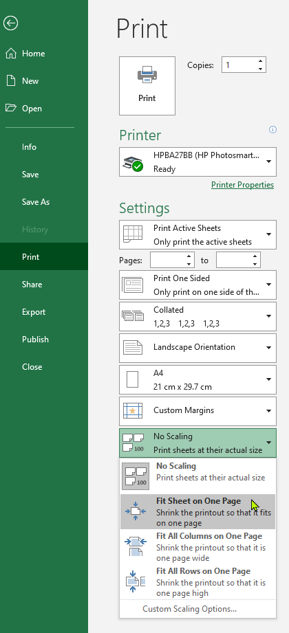 print selection excel on 1 page